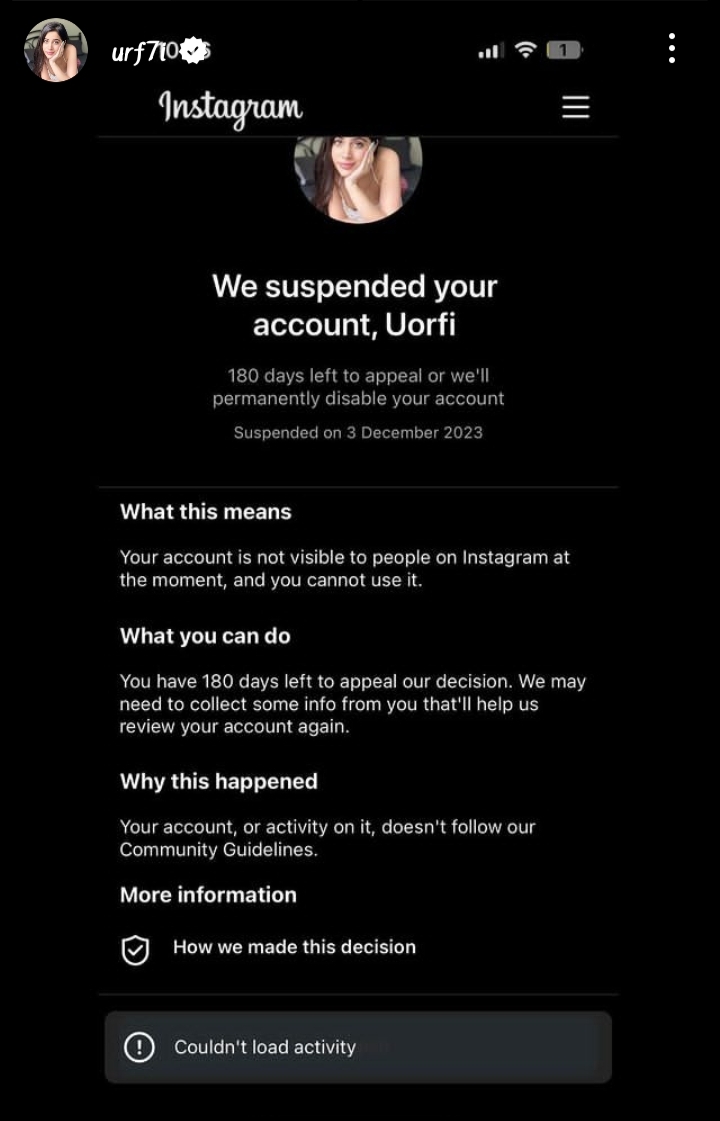 Urfi javed Instagram Account Suspend 